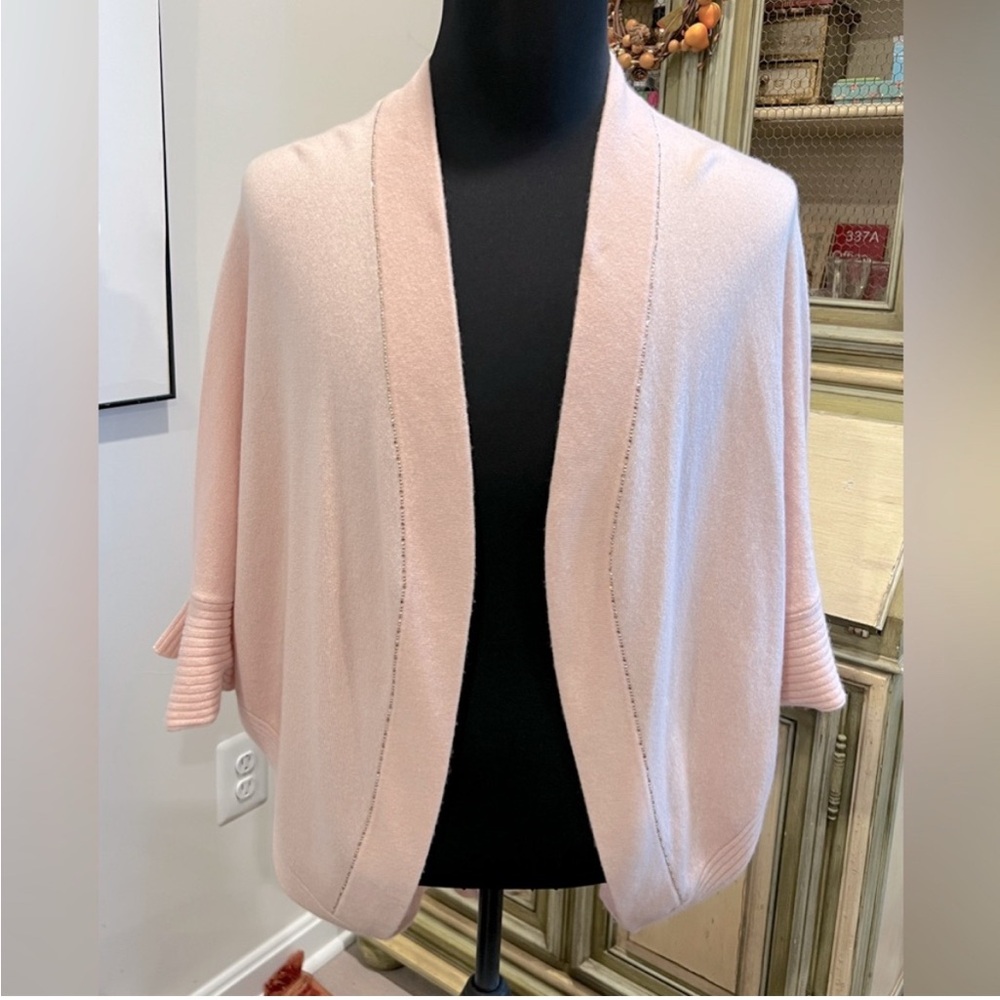 St. John Pink Shrug Sweater with Flowing Open Front